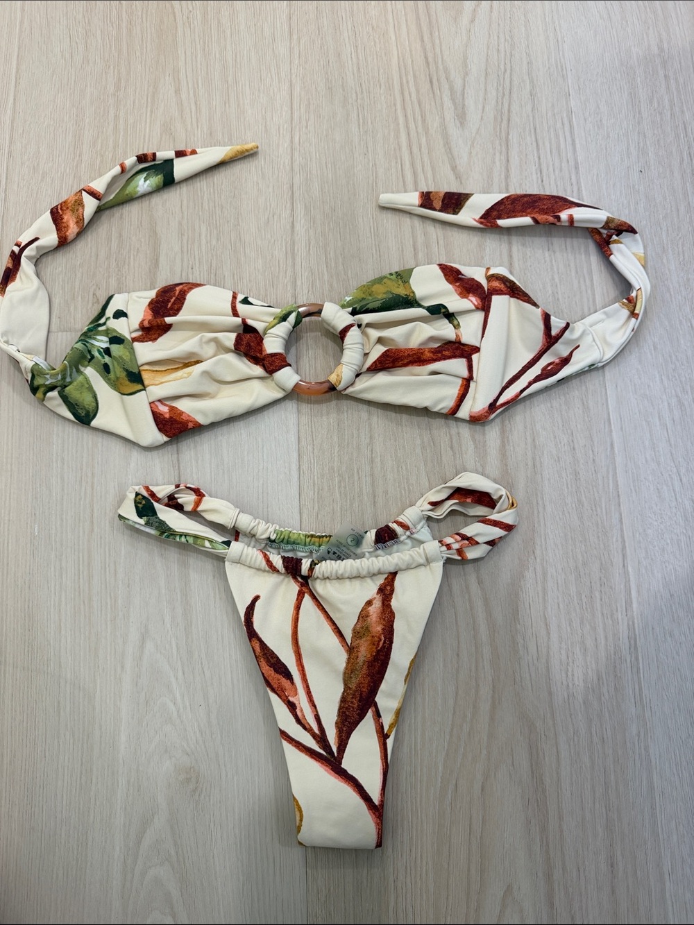 Montce Rooted Women’s Cream Floral Ring-Front Bikini Set Sz Small
